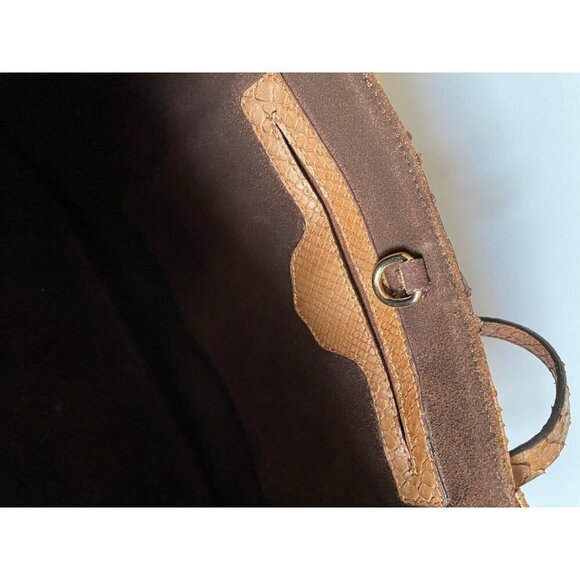 Lucchese Python Tote Bag Brown Exotic Leather Suede Lining Reptile Western Snake - Picture 7 of 13